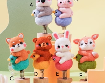 Cute Animal Wool Felt Needle Felting Kit DIY Handmade Toy Doll Pet Poked Felt Kit For Car Decoration Felting Craftwork
