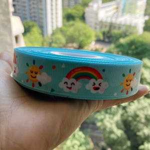Cinta de grogrén estampada con dibujos de arcoíris de 22 mm para decoración de fiestas X-03429