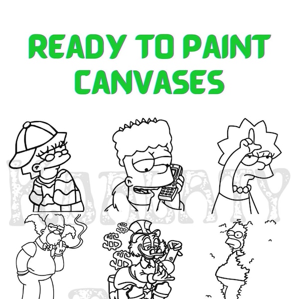 Adult Sip and Paint, Ready To Paint Canvas, Pre Drawn Painting Canvas, Paint and Sip Party, Smoke and Paint, Cartoon Decor