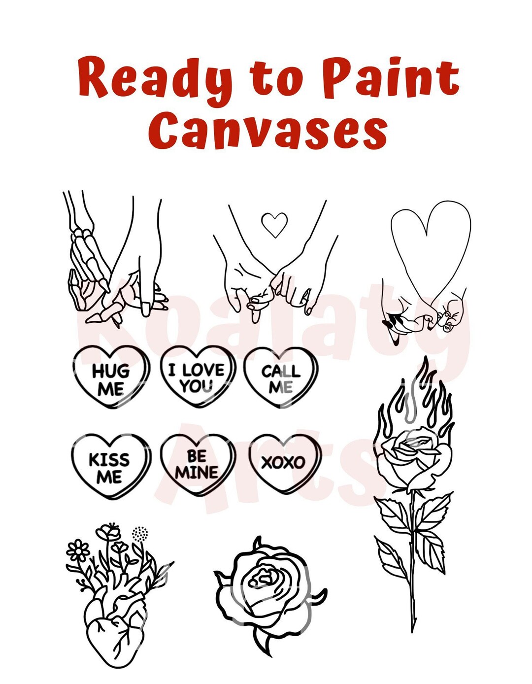 Couples Sip and Paint Canvas, Pre Drawn Canvas, Ready to Paint Canvas