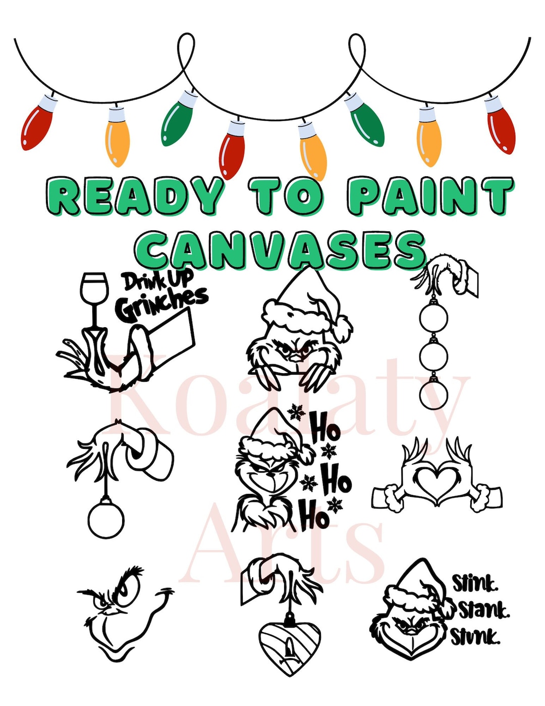 Grinch Paint and Sip, Christmas Sip and Paint Canvas, DIY Christmas