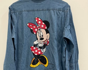 Minnie Mouse Shirt, Disney Denim Shirt, Minnie Denim Shirt, Disney Shirt, Minnie Shirt, Minnie Mouse Long Sleeve 1