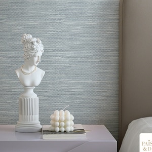 Farmhouse Coastal Dusty Blue Faux Grasscloth. Removable Smooth Pre-Pasted or Peel and Stick Faux Woven Wallpaper