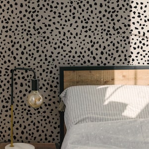 Classic Black and Ivory Cheetah Animal Spots.  Removable Smooth Pre-Pasted or Peel and Stick Faux Woven Wallpaper