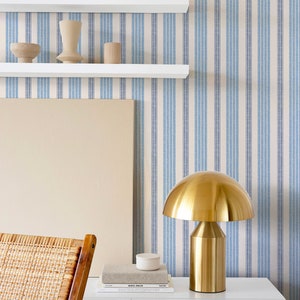 Wordly Textured linen Stripe Wallpaper Coastal Blue_Removable Smooth Pre-Pasted or Peel and Stick Faux Woven Wallpaper . Test Swatch