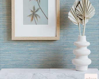 Aqua Blue Faux Grasscloth Wallpaper: Coastal Beach Style (Peel and Stick)