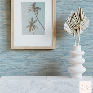 Coastal Home Style_ Light aqua Faux Grass cloth Wallpaper. Removable Smooth Pre-Pasted or Peel and Stick Faux Woven Wallpaper. Test Swatch