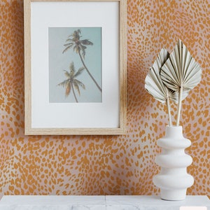 Orange and Pink Leopard Skin Wallpaper_ Cheetah Pattern .Removable Smooth Pre-Pasted or Peel and Stick Faux Woven Wallpaper
