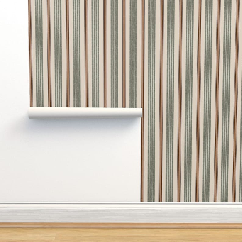 Wordly Textured Linen Stripe Wallpaper Olive_removable Smooth Etsy