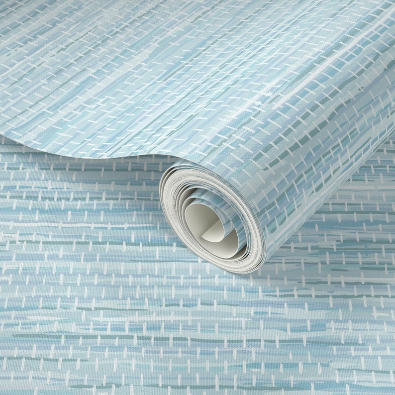 Coastal Home Style_ Light Aqua Faux Grasscloth Wallpaper. Removable