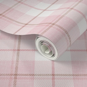 CabinCore Pastel Pink Traditional Plaid Wallpaper for Girls Bedroom or Baby Girl Nursery. Easy Diy Peel and Stick  Removable Wallpaper