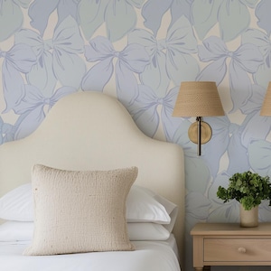 Pretty Blue Bows Wallpaper for Grandmillennial baby nursery_  DIY Removable  Peel and Stick Wallpaper perfect for little Girls bedroom ideas