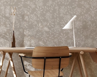 Vintage country Farmhouse Grandmillennial toile in Neutral Taupe Greige. Removable Pre-Pasted Wallpaper or Peel and Stick Wallpaper