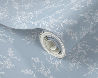Floral Toile Wallpaper, Vintage Cottagecore Style (Peel and Stick or Pre-Pasted)