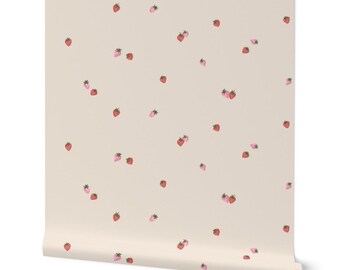 Mini Strawberries Removable (Peel and Stick) Wallpaper, for Kids room or baby girl Nursery
