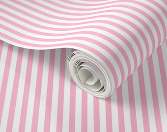 Pink and white Classic Stripe Wallpaper for Girls bedroom or nursery