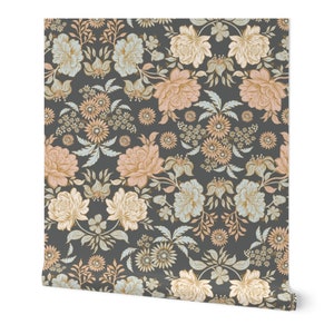 Moody Victorian Floral Wallpaper - Charcoal Gray, Removable image 3