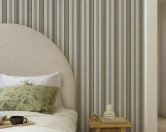 Green and Blue Stripe Wallpaper for bedroom. Removable Peel and Stick for Traditional Home decor