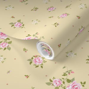 Vintage Cottage Core Rose floral Wallpaper.Removable Pastel color country floral Coquette Rose Wallpaper Peel and Stick nursery wallpaper