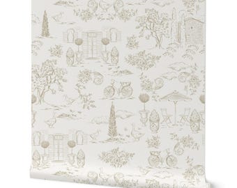 French Country Toile Wallpaper, Farmhouse Peel and Stick, Customizable