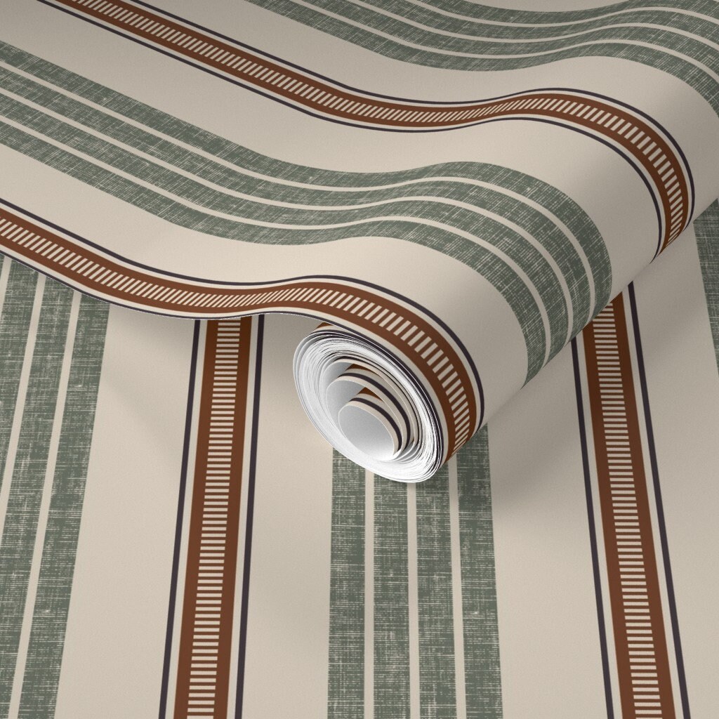 Wordly Textured Linen Stripe Wallpaper Olive_removable Smooth Etsy