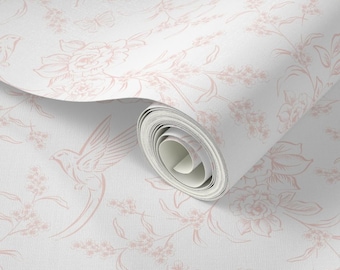 Pink Toile Wallpaper, Vintage French Country Floral Peel and Stick