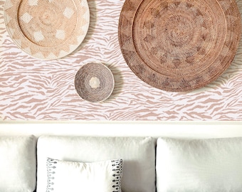 Neutral Zebra Peel and Stick Wallpaper – Boho Animal Print Home Decor