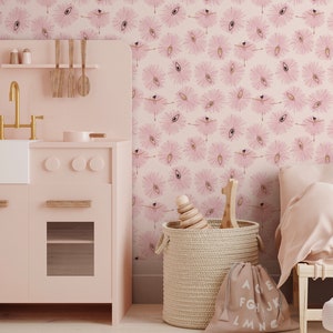 Pink Ballerina Peel and Stick Wallpaper for DIY nursery Decor Girls bedroom Ballet theme Wall Decor Removable wallpaper