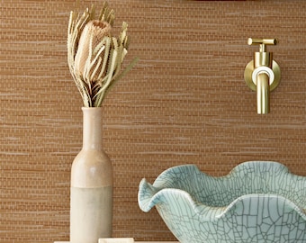 Farmhouse Grasscloth Wallpaper: Hand-Drawn Faux Woven Texture (Removable)