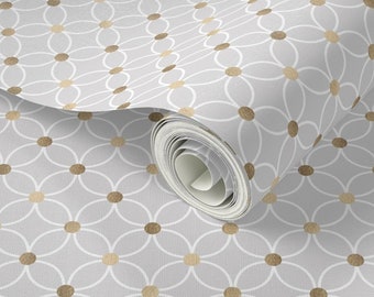 Elegant minimal Geometric neutral Gray and faux gold. Removable Smooth Pre-Pasted or Peel and Stick Faux Woven Wallpaper