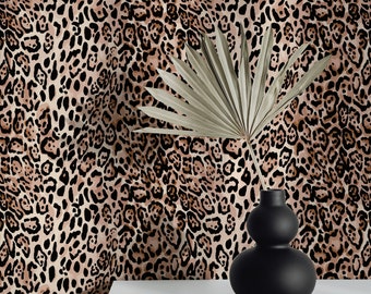 Glam Natural Leopard Skin Wallpaper_ Removable Smooth Pre-Pasted Wallpaper or Peel and Stick Faux Woven Wallpaper. Test Swatch