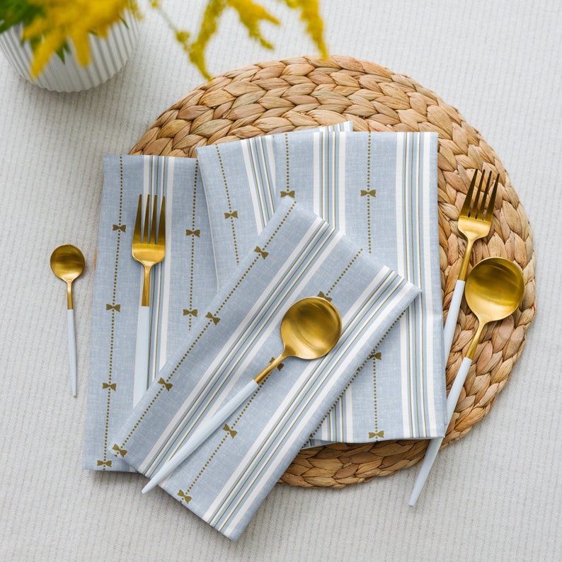 Charming Bow Stripe in Blue TableCloth napkin set of four image 1