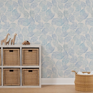 Joli papier peint pour chambre d&#39;enfant bleu bébé noeuds_ Papier peint imitation tissé amovible bleu poussiéreux, pré-encollé ou autocollant