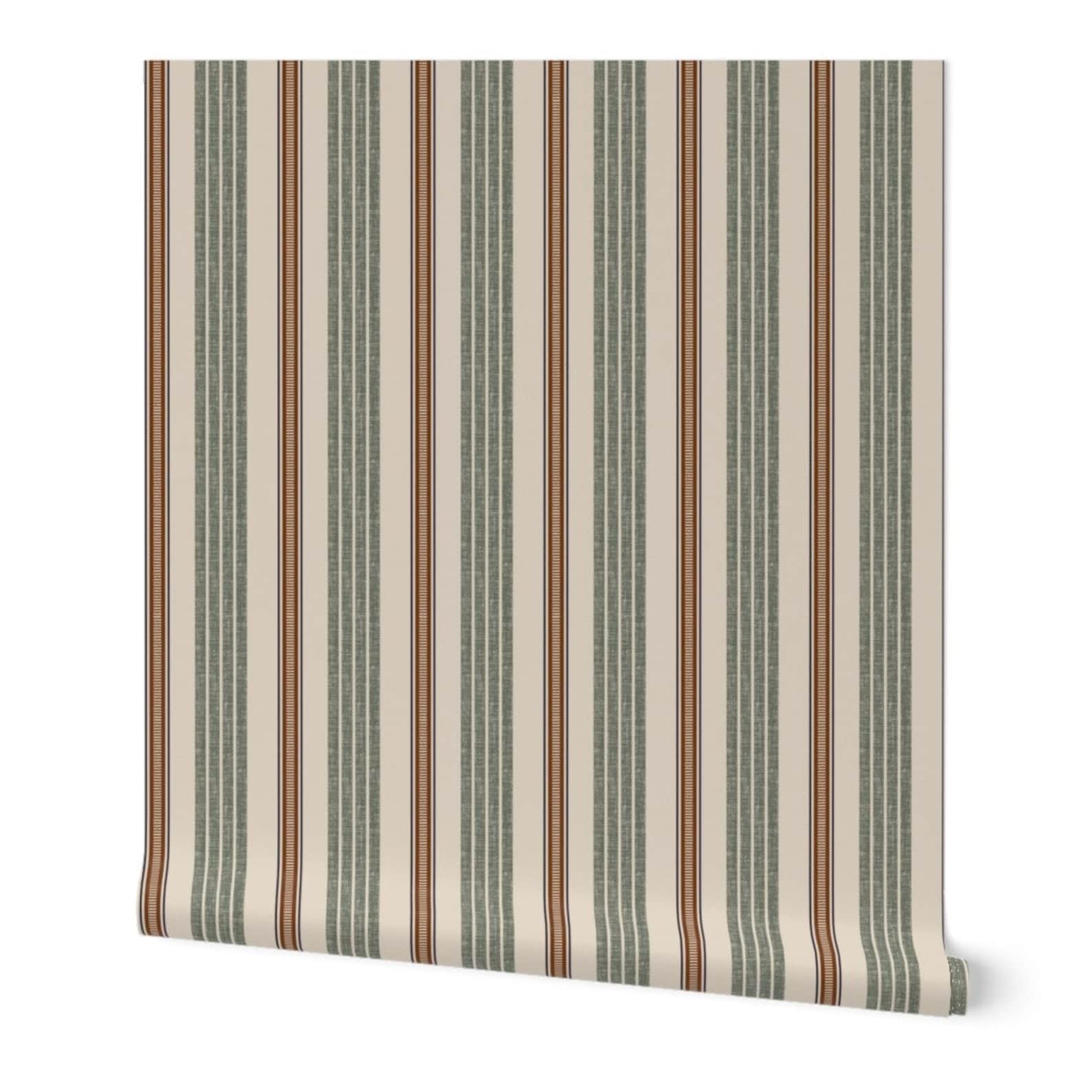 Wordly Textured Linen Stripe Wallpaper Olive_removable Smooth Etsy