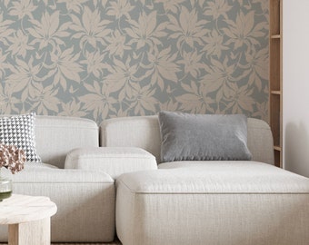 Light Blue Tropical Palm leaf Wallpaper for Coastal Home or Island theme Decor. Removable and Renter -friendly.