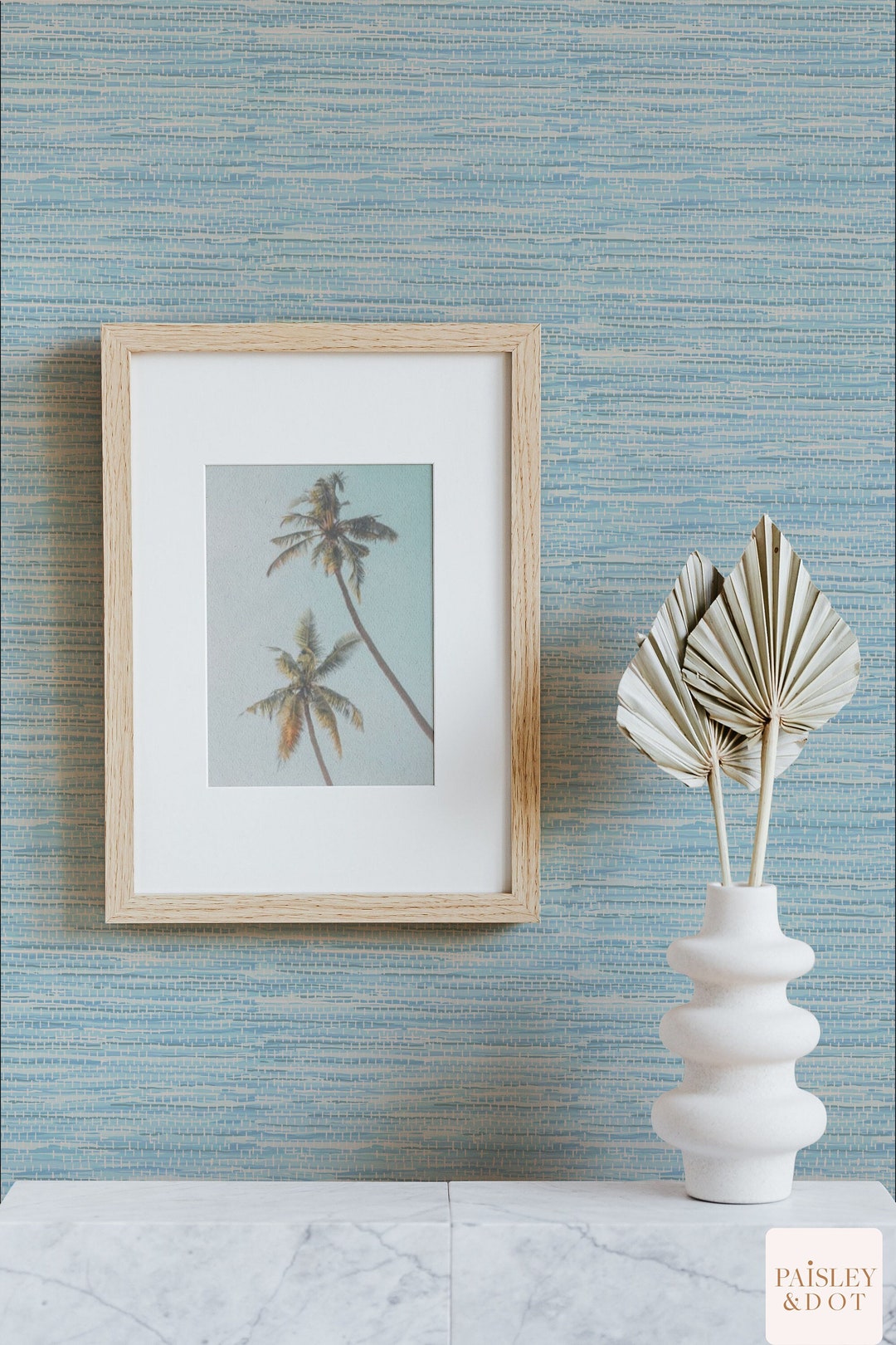 Coastal Home Style_ Light Aqua Faux Grasscloth Wallpaper. Removable