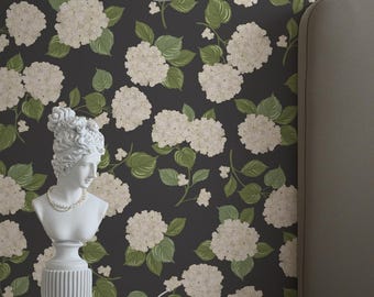 White Hydrangea Floral Wallpaper - Grandmillennial Peel and Stick