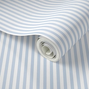 Light Off-White and Baby Blue .Country Air. Classic stripe Wallpaper.Removable Smooth Pre-Pasted or Peel and Stick Faux Woven. Custom color