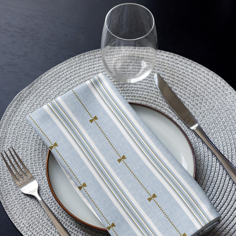 Charming Bow Stripe in Blue TableCloth napkin set of four image 4