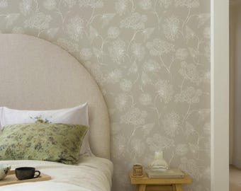Vintage Floral Peel and Stick Wallpaper: Taupe & White, Removable Wall Decor