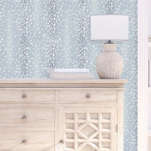Dusty Blue Deer Fawn Hyde Skin.  Farmhouse Removable Smooth Pre-Pasted or Peel and Stick Faux Woven Wallpaper