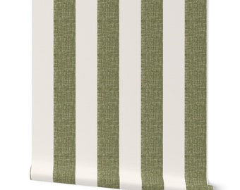 Olive Green Stripe Removable Wallpaper, Classic Stripe Wallcovering