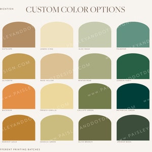 May include: A color palette sampler with 36 different colors in a semi-circle shape. The colors are arranged in rows of 4. The colors are mostly muted and earthy tones, with some greens and blues. The text "CUSTOM COLOR OPTIONS" is at the top of the image. The text "COLOR PALETTE #03" is at the bottom of the image.
