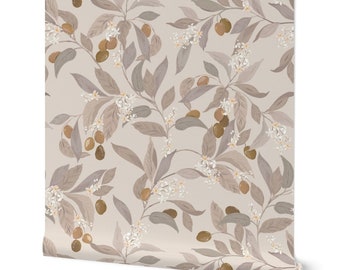 Olive Leaf Wallpaper, Neutral Farmhouse Style (Peel and Stick Swatch)