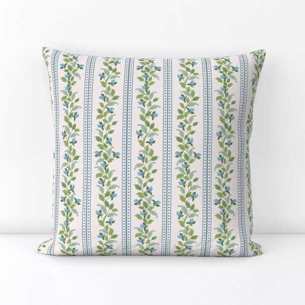 Grandmillennial Libby Stripe Floral Throw Pillow for Nursery or formal Living room decor in Granny-chic Cottage Core traditional style