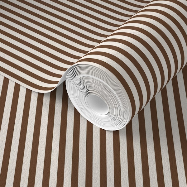 Off-White and Brown Stripe Removable wallpaper Classic even stripe Wallpaper for luxury room. Elegant Glam Peel and Stick wallcovering.