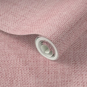Faux Burlap Removable Wallpaper in Dusty Rose pink. Removable Smooth Pre-Pasted or Peel and Stick Faux Woven texture print Wallpaper.