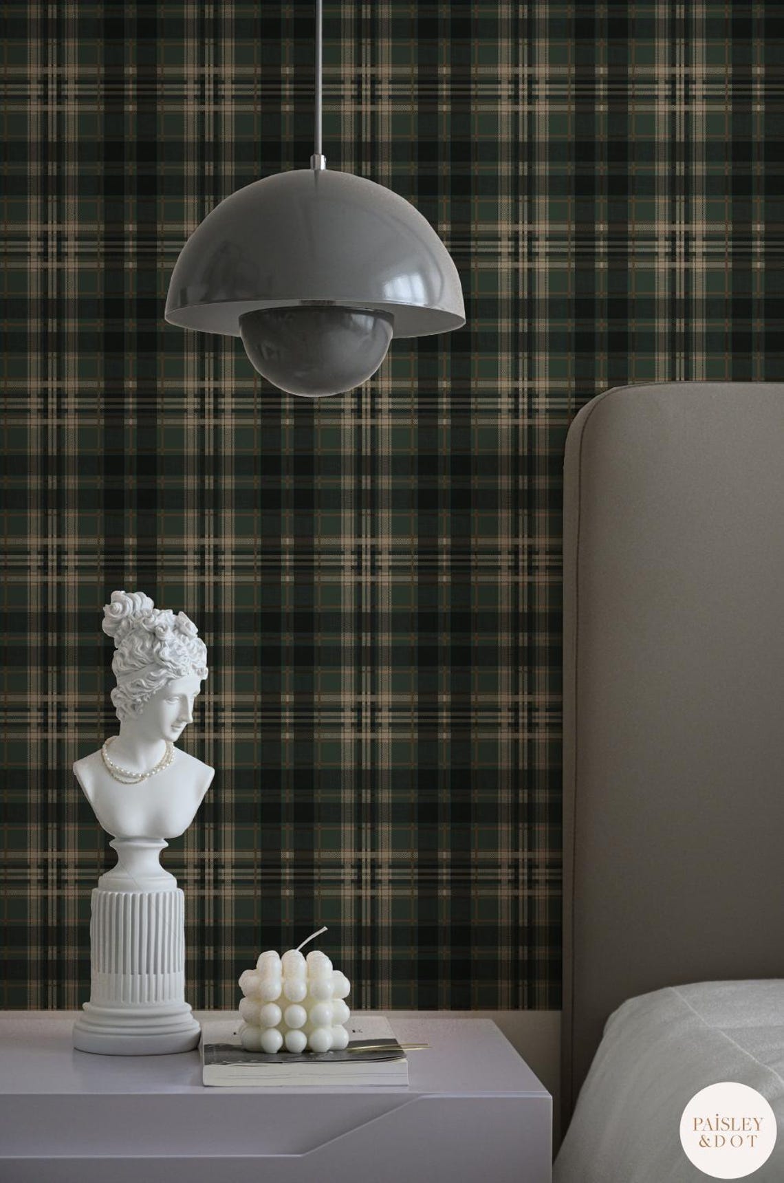 Dark Green Plaid Peel and Stick Wallpaper. Moody Cabin Tartan Plaid ...