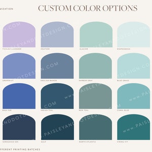 May include: A color palette sampler with 36 different shades of blue, green, and gray. The colors are arranged in a grid of 6 rows and 6 columns. Each color is labeled with a name, such as "Glacier", "Harbor Gray", and "Old Road". The text "TO USE FOR WALLPAPER PATTERN COLOR CUSTOMIZATION 12" X 24" COLOR PALETTE SAMPLER" is at the top of the image. The text "THERE MAY BE SLIGHT COLOR VARIATION DUE TO DIFFERENT PRINTING BATCHES" is at the bottom of the image. The text "COLOR PALETTE #03" is in the bottom right corner of the image.