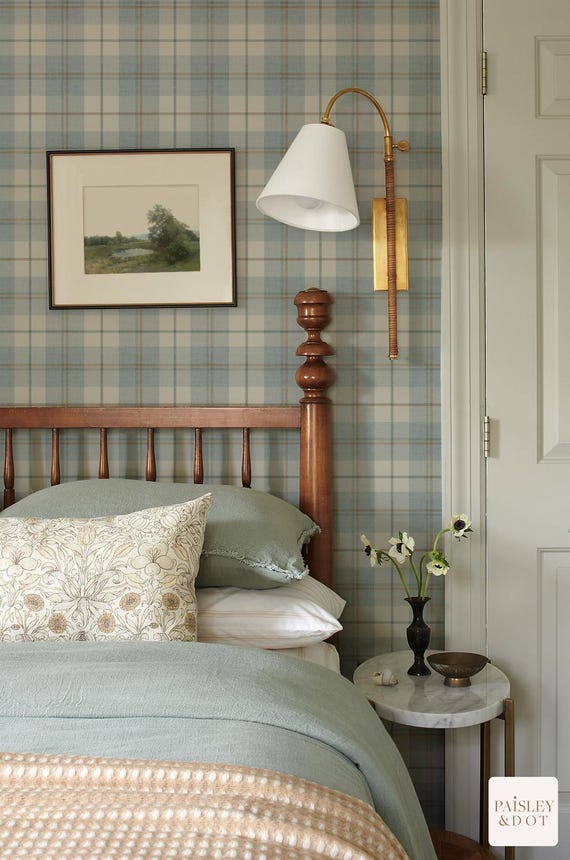 CabinCore Pastel Light Blue Traditional Plaid Wallpaper for Kids Bedroom or Baby Nursery. Easy Diy Peel and Stick  Removable Wallpaper